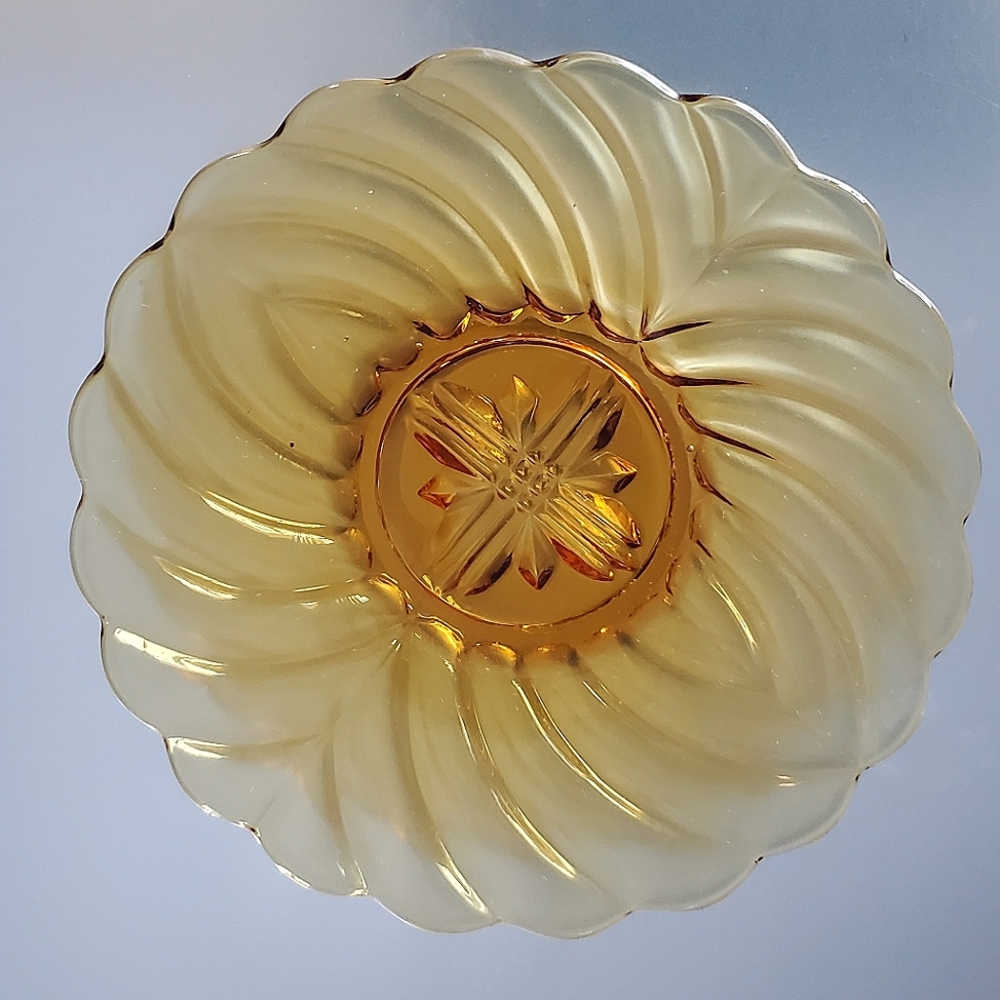 Bagley Art Deco Amber Glass Bread / Desert  Plates Set Of 4